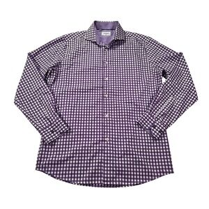Duchamp‎ London Tailored Fit Purple Check Cotton Long Sleeve Shirt Men's 16/L